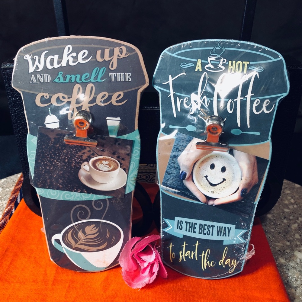 Coffee-Themed Magnetic Photo Clip - Blue and Teal